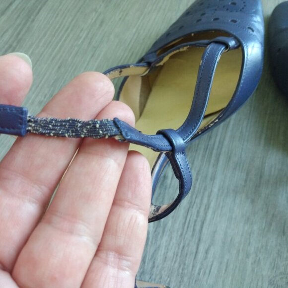 Vintage Purple Strappy Shoes Size 9 Closed Toe Heels Pumps Retro Slingbacks - Picture 3 of 10